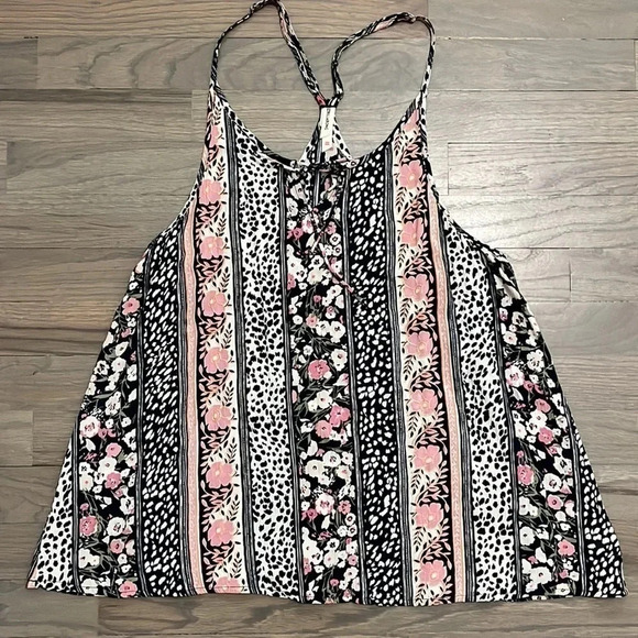 Billabong women’s Spring Seas Flowy Boho Floral Leopard Print Tank. Medium - Picture 2 of 7
